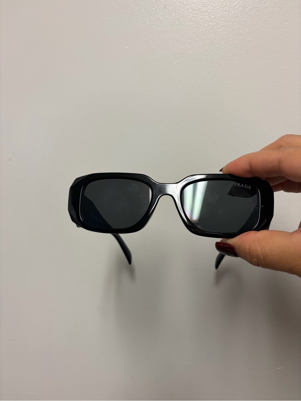 Prada Black Rectangular Women's Sunglasses with Dark Lenses - Picture 6 of 6